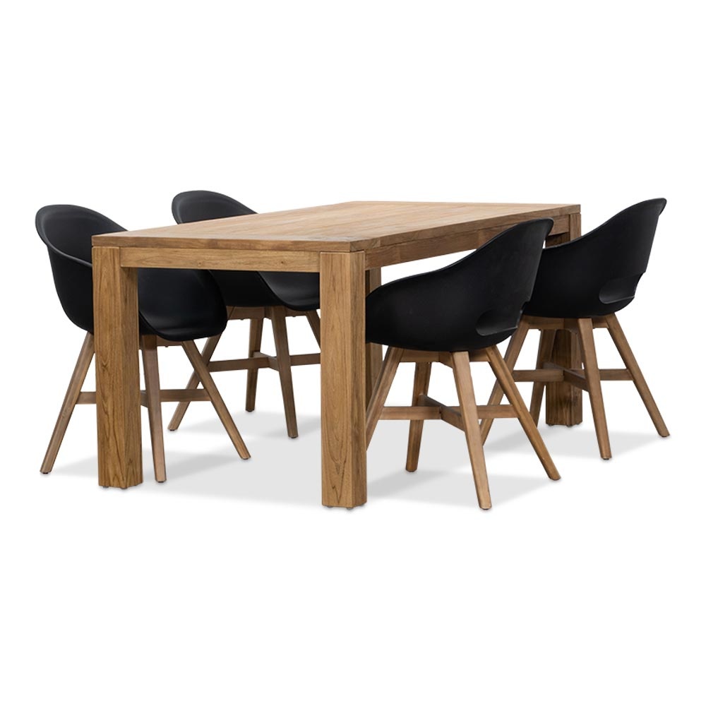 Victoria/Karlstad zwart dining tuinset | 4 personen | teakhout + kunststof | 180cm afbeelding