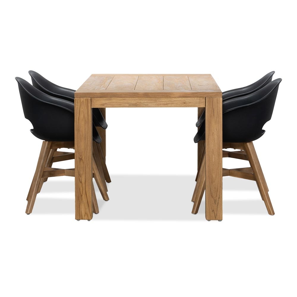 Victoria/Karlstad zwart dining tuinset | 4 personen | teakhout + kunststof | 180cm