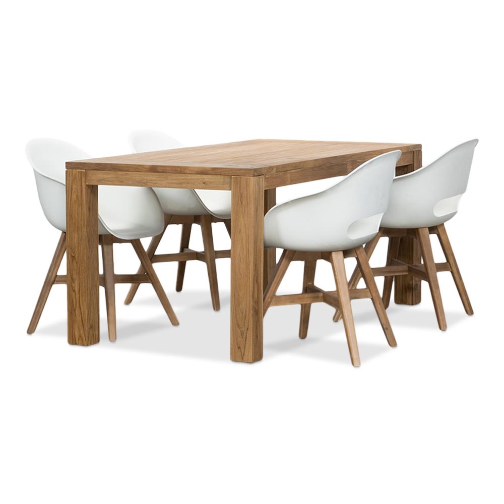 Victoria/Karlstad wit dining tuinset | 4 personen | teakhout + kunststof | 180cm