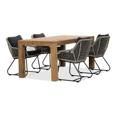 Victoria/Portofino zand dining tuinset | 4 personen | teakhout + touw | 180cm