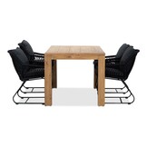 Victoria/Portofino zwart dining tuinset | 4 personen | teakhout + touw | 180cm