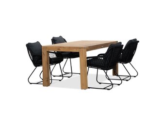 Victoria/Portofino zwart dining tuinset | 4 personen | teakhout + touw | 180cm