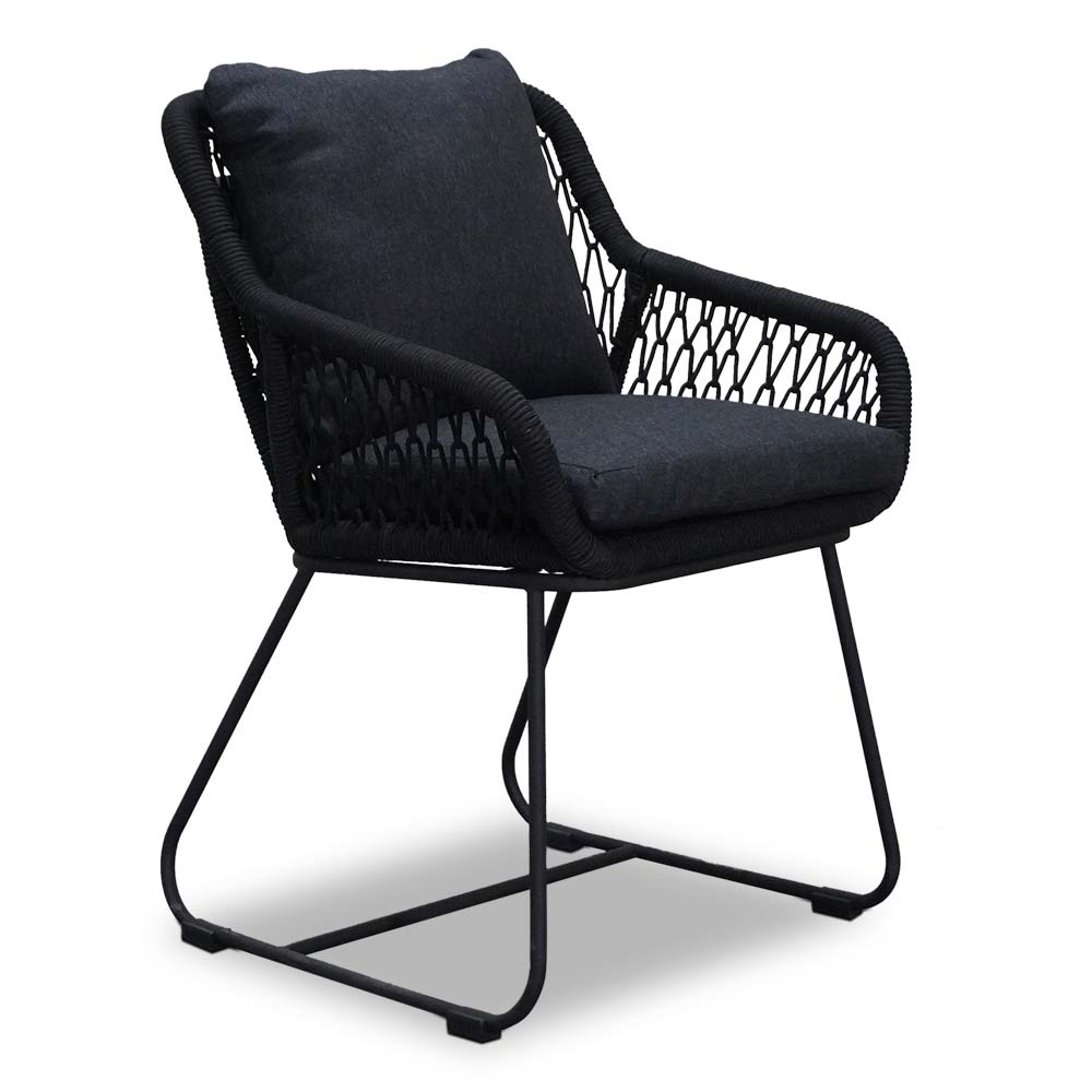 Victoria/Portofino zwart dining tuinset | 4 personen | teakhout + touw | 180cm