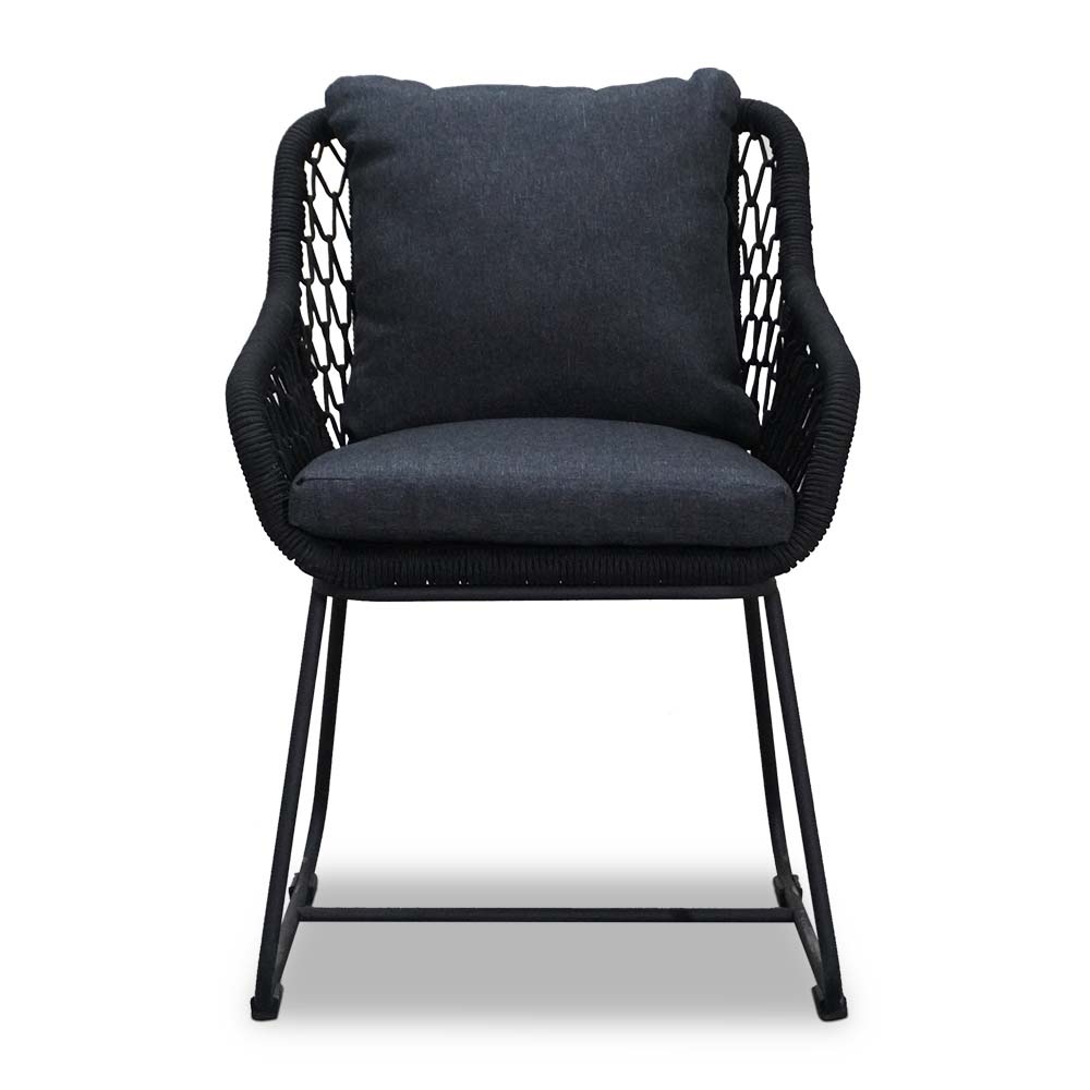 Victoria/Portofino zwart dining tuinset | 4 personen | teakhout + touw | 180cm