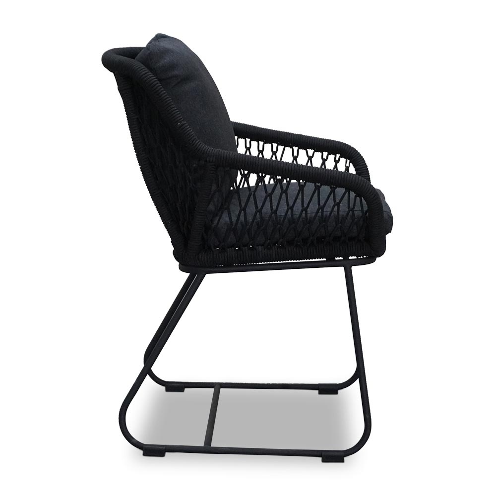 Victoria/Portofino zwart dining tuinset | 4 personen | teakhout + touw | 180cm