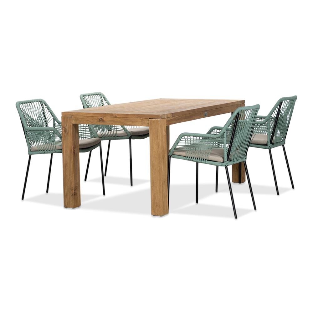 Victoria/Seville mint dining tuinset | 4 personen | teakhout + touw | 180cm afbeelding