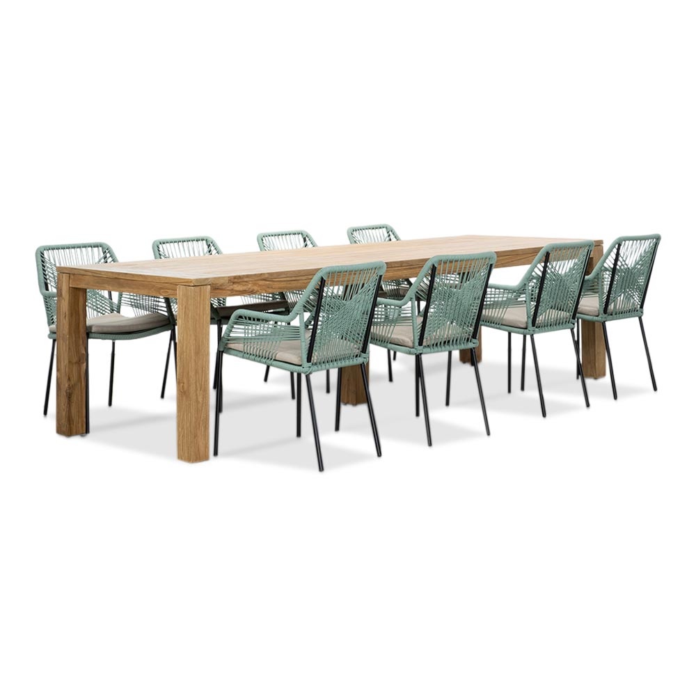 Victoria/Seville mint dining tuinset | 8 personen | teakhout + touw | 300cm