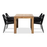 Victoria/Seville zwart dining tuinset | 4 personen | teakhout + touw | 180cm