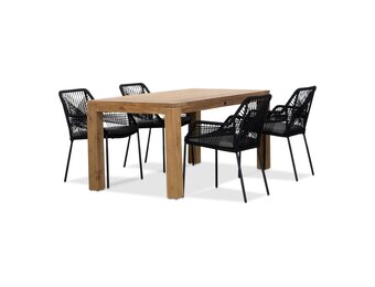Victoria/Seville zwart dining tuinset | 4 personen | teakhout + touw | 180cm