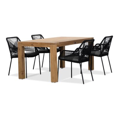Victoria/Seville zwart dining tuinset | 4 personen | teakhout + touw | 180cm