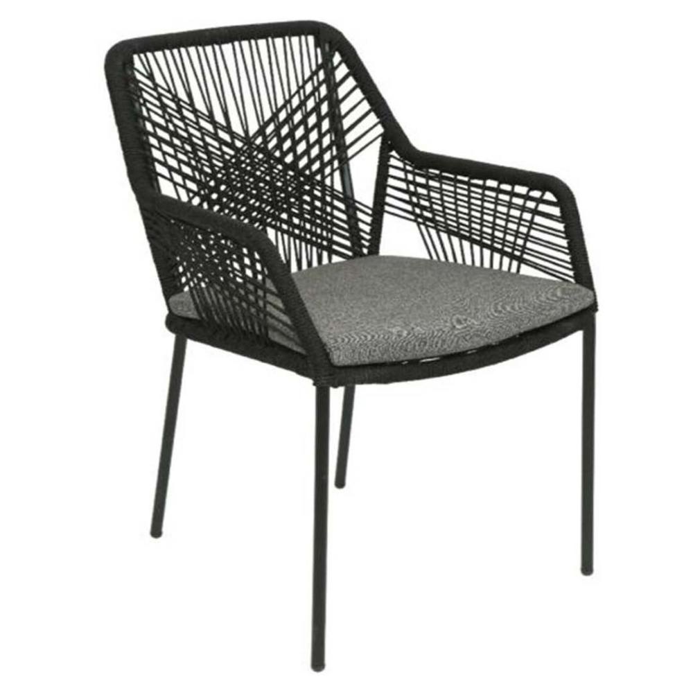 Victoria/Seville zwart dining tuinset | 4 personen | teakhout + touw | 180cm