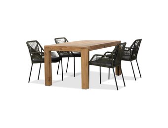 Victoria/Seville olijfgroen dining tuinset | 4 personen | teakhout + touw | 180cm