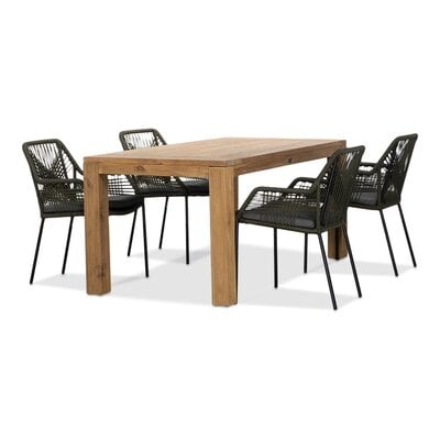 Victoria/Seville olijfgroen dining tuinset | 4 personen | teakhout + touw | 180cm