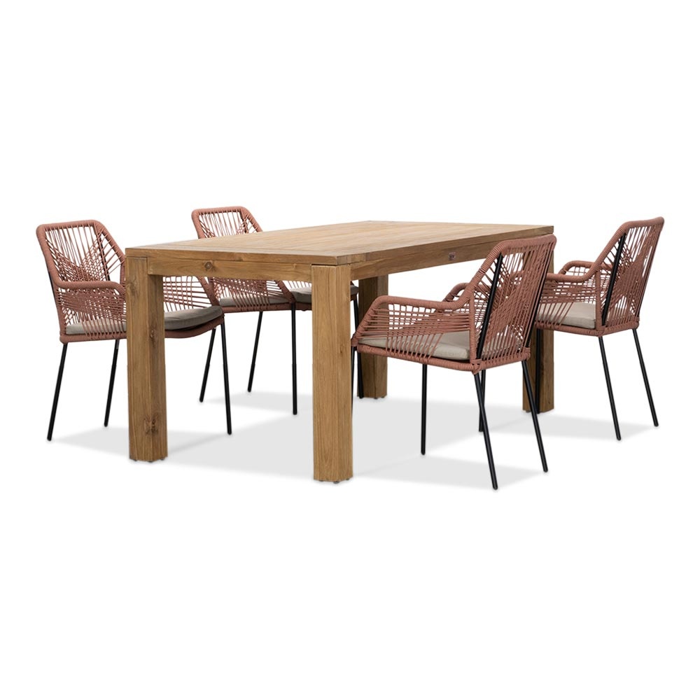 Victoria/Seville terra dining tuinset | 4 personen | teakhout + touw | 180cm afbeelding
