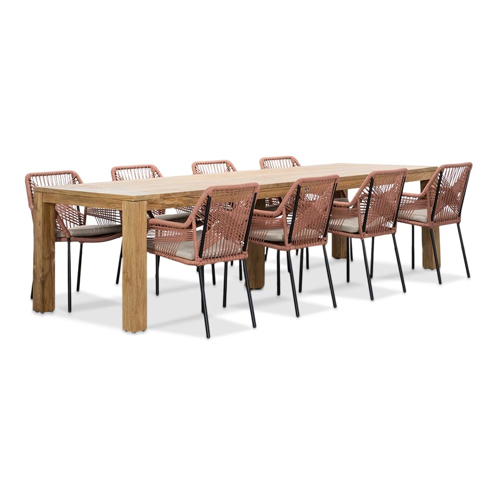 Victoria/Seville terra dining tuinset | 8 personen | teakhout + touw | 300cm