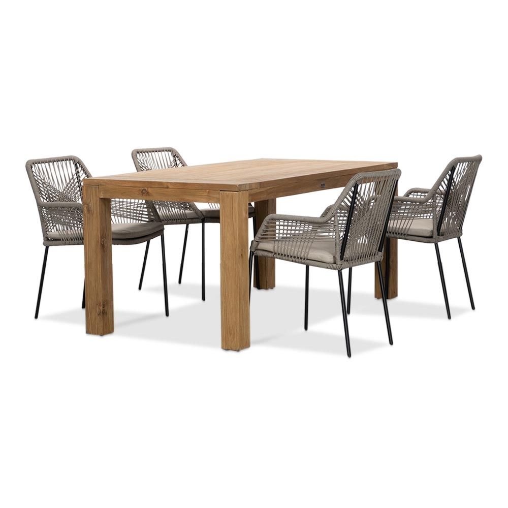 Victoria/Seville zand dining tuinset | 4 personen | teakhout + touw | 180cm afbeelding