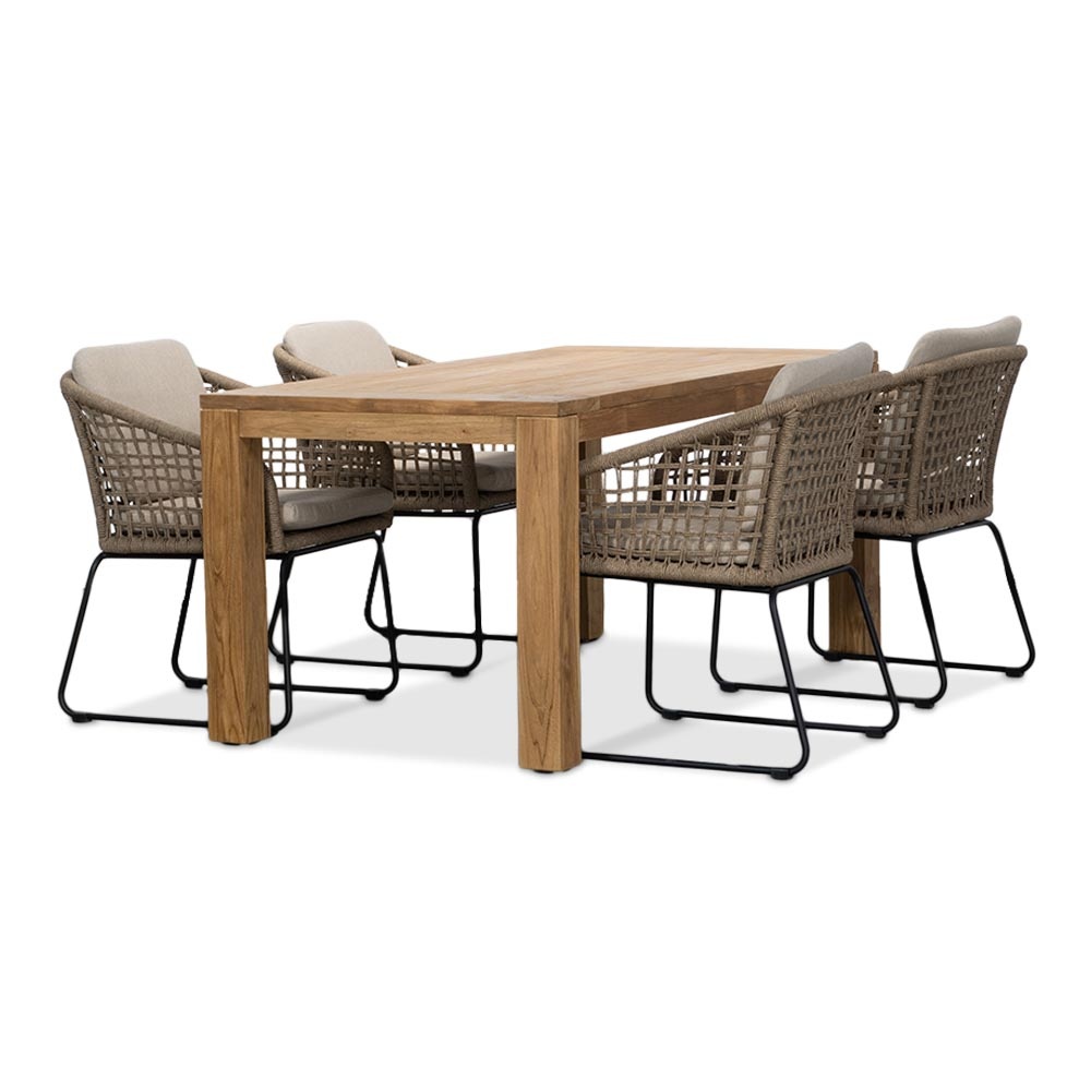 Victoria/Tulum Sahara Dust dining tuinset | 4 personen | teakhout + touw | 180cm afbeelding