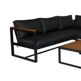Milton hoek loungeset 5 personen | hardhout + staal | zwart | 3-delig - 200x200cm