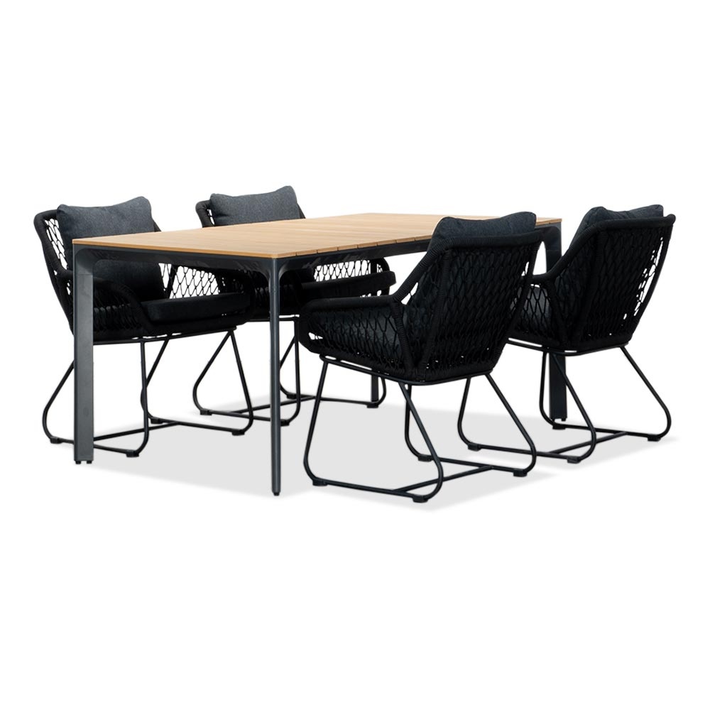 Arezzo/Portofino zwart dining tuinset | 4 personen | polywood + touw | 160cm