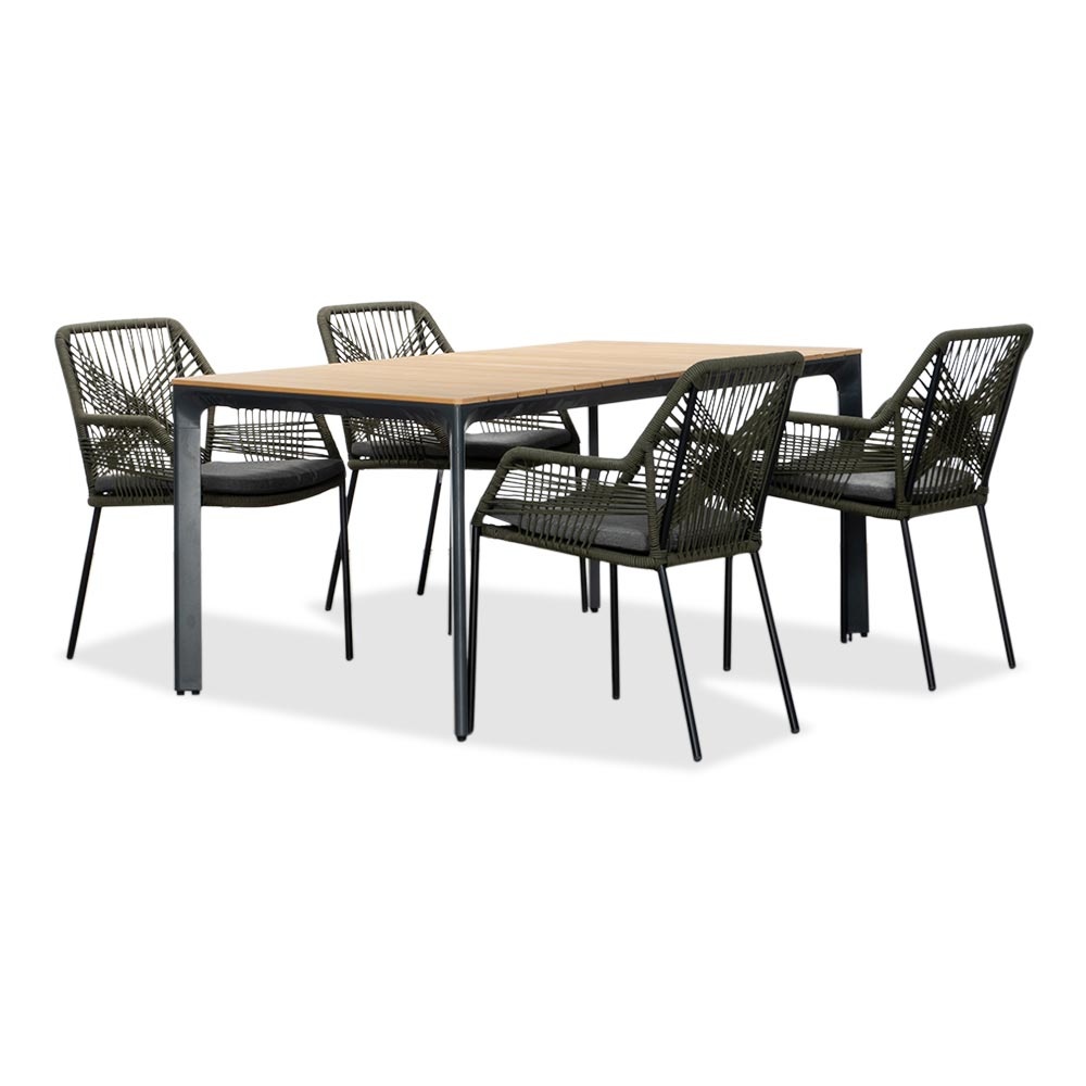 Arezzo/Seville olijfgroen dining tuinset | 4 personen | polywood + touw | 160cm