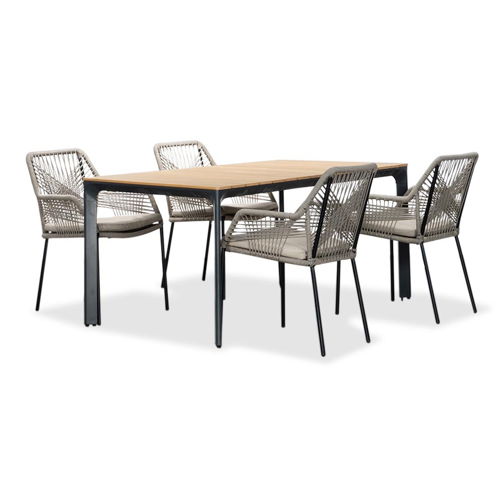 Arezzo/Seville zand dining tuinset | 4 personen | polywood + touw | 160cm