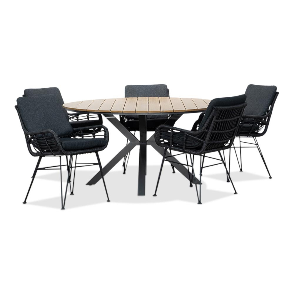 Cervo/Carlos Charcoal dining tuinset | 5 personen | polywood + wicker | 144cm