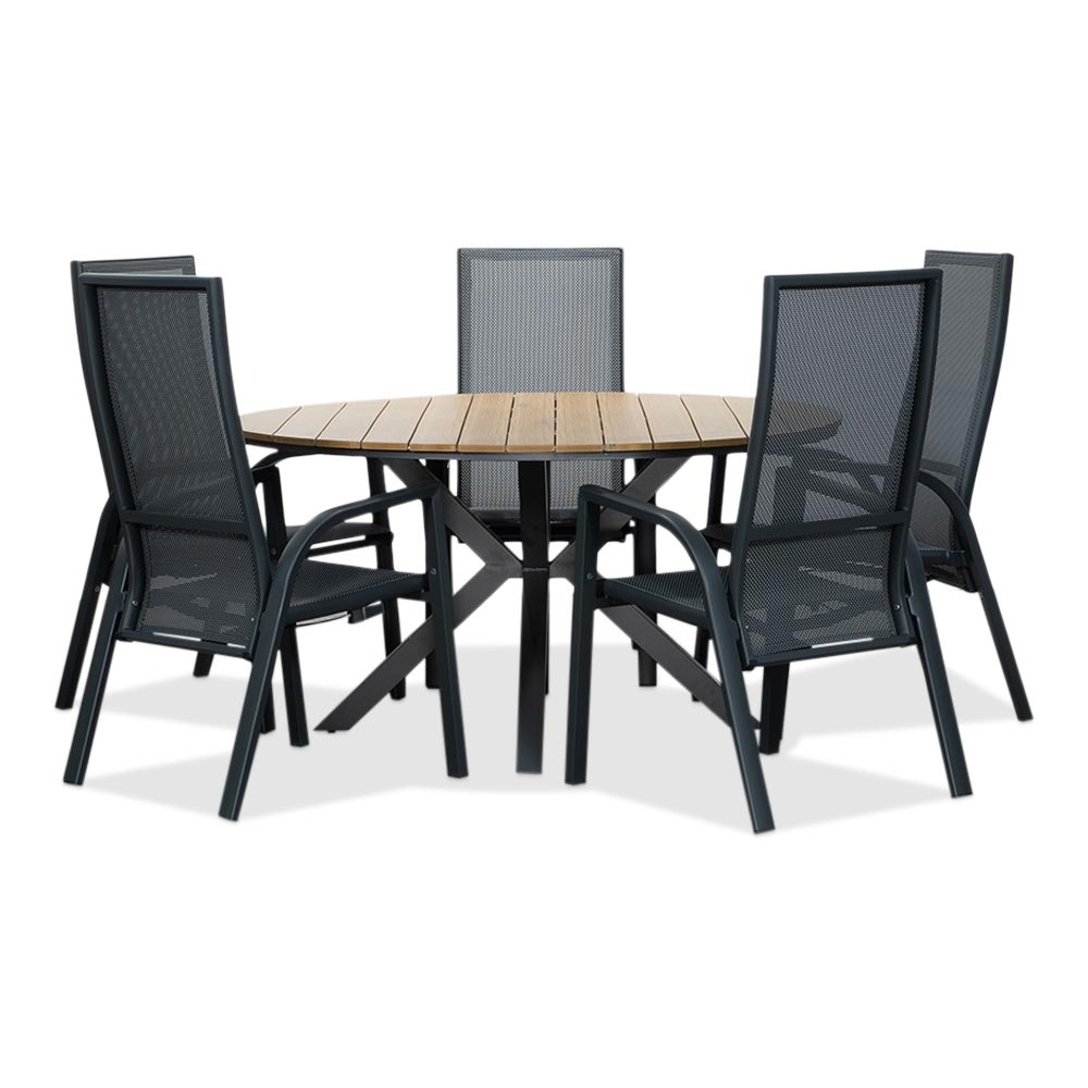 Cervo Natural/Mojito Negro dining tuinset | 5 personen | polywood + textileen | 144cm rond