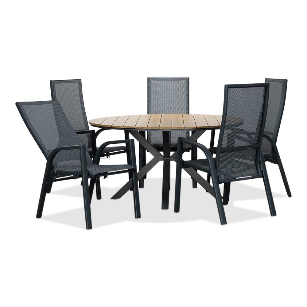 Cervo Natural/Mojito Negro dining tuinset | 5 personen | polywood + textileen | 144cm rond