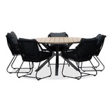 Cervo/Portofino zwart dining tuinset | 5 personen | polywood + touw | 144cm