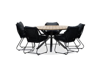 Cervo/Portofino zwart dining tuinset | 5 personen | polywood + touw | 144cm