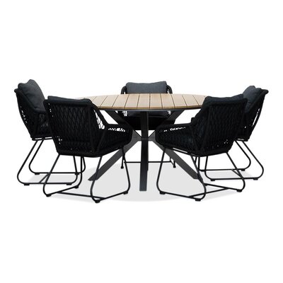 Cervo/Portofino zwart dining tuinset | 5 personen | polywood + touw | 144cm