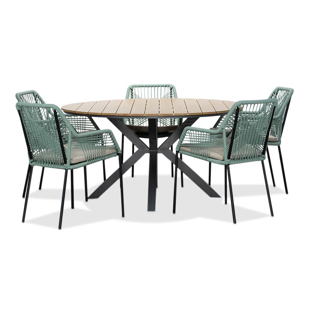 Cervo/Seville mint dining tuinset | 5 personen | polywood + touw | 144cm afbeelding