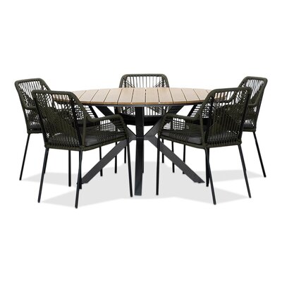 Cervo Natural/Seville olijfgroen dining tuinset | 5 personen | polywood + touw | 144cm rond