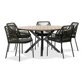Cervo Natural/Seville olijfgroen dining tuinset | 5 personen | polywood + touw | 144cm rond