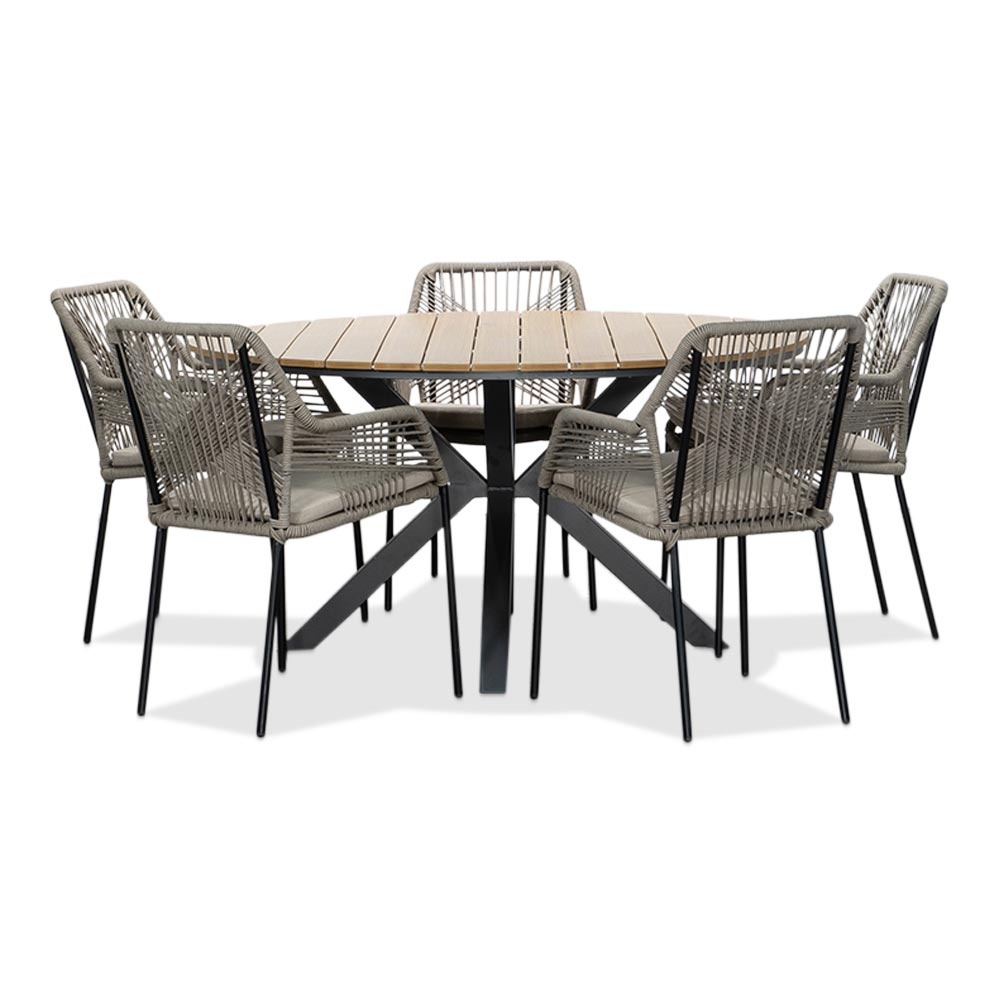 Cervo/Seville zand dining tuinset | 5 personen | polywood + touw | 144cm