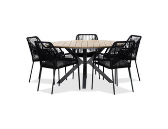Cervo/Seville zwart dining tuinset | 5 personen | polywood | 144cm rond