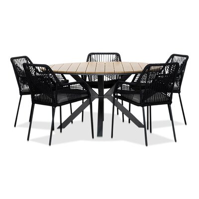 Cervo/Seville zwart dining tuinset | 5 personen | polywood | 144cm rond