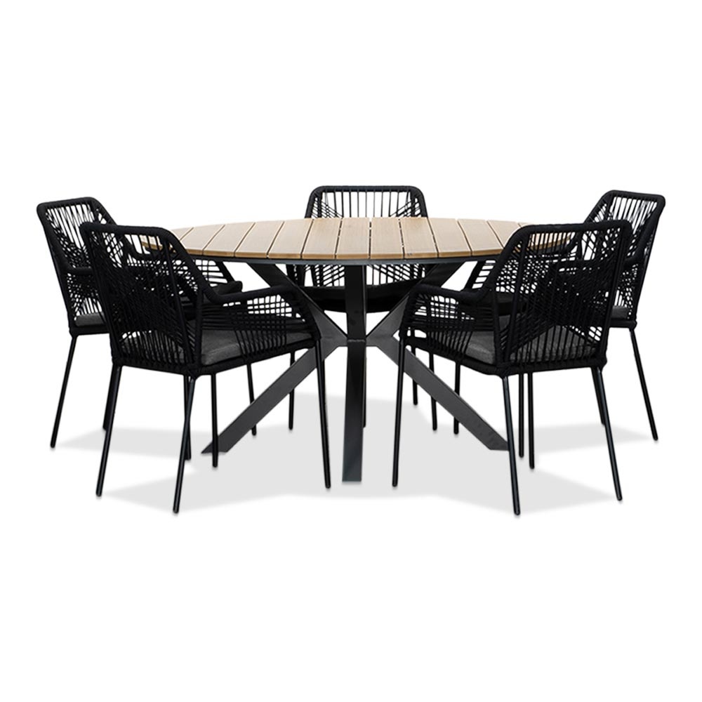 Cervo/Seville zwart dining tuinset | 5 personen | polywood | 144cm rond