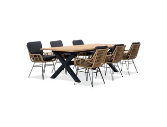 Lucan/Carlos antraciet dining tuinset | 6 personen | teakhout + wicker | 240cm