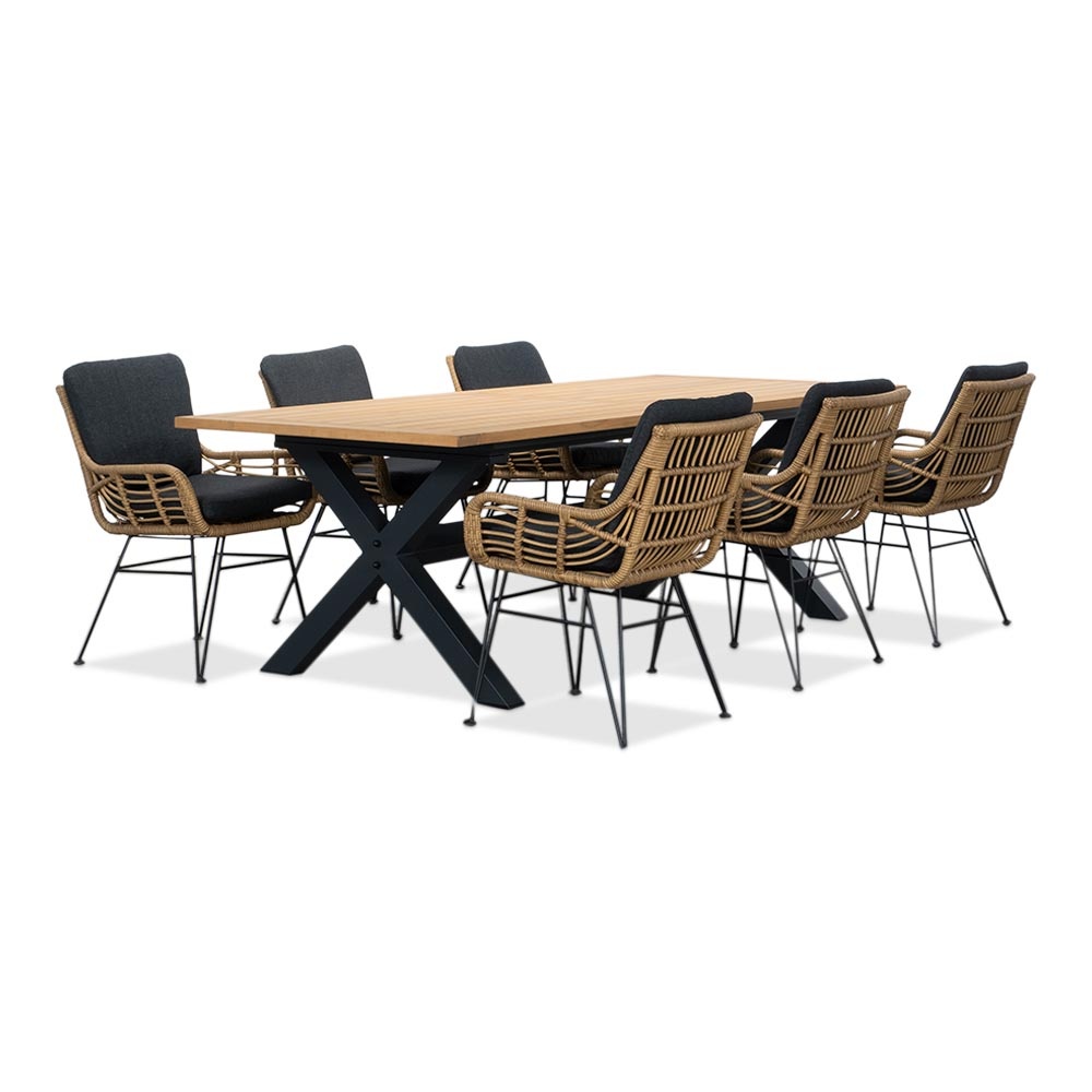 Lucan/Carlos antraciet dining tuinset | 6 personen | teakhout + wicker | 240cm