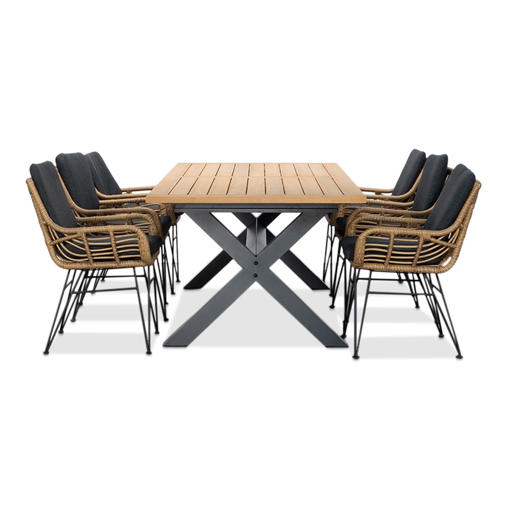 Lucan/Carlos antraciet dining tuinset | 6 personen | teakhout + wicker | 240cm