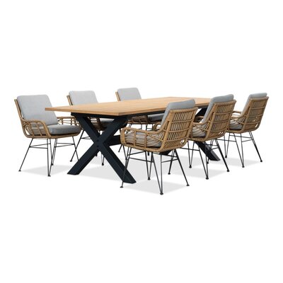 Lucan/Carlos taupe dining tuinset | 6 personen | teakhout + wicker | 240cm