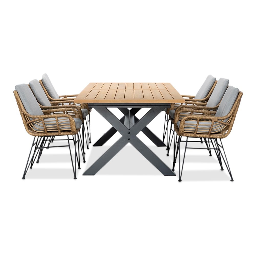 Lucan/Carlos taupe dining tuinset | 6 personen | teakhout + wicker | 240cm