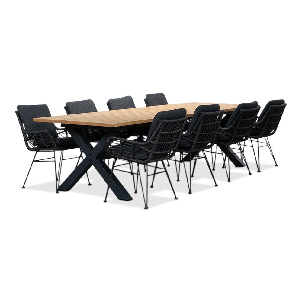 Lucan/Carlos Charcoal dining tuinset | 8 personen | teakhout + wicker | 300cm