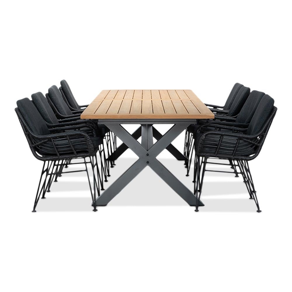 Lucan/Carlos Charcoal dining tuinset | 8 personen | teakhout + wicker | 300cm