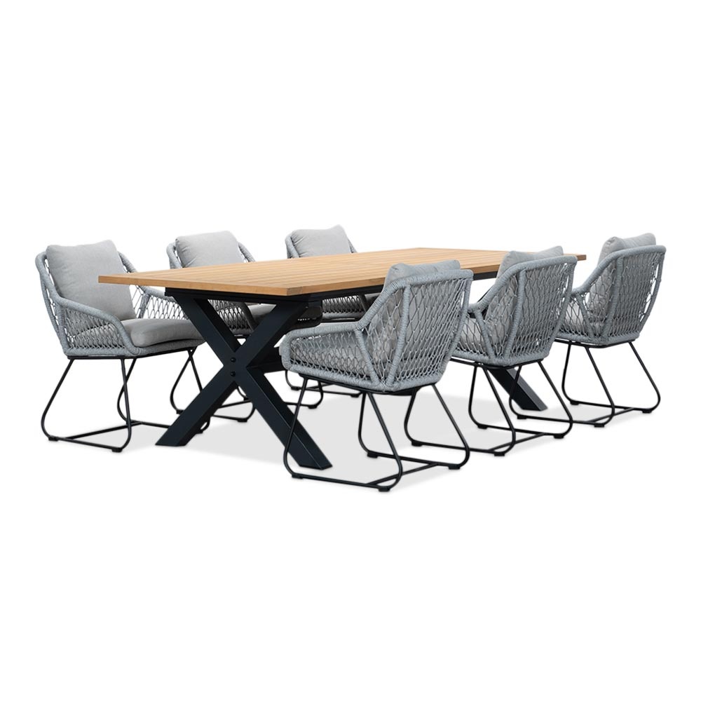 Lucan/Portofino grijs dining tuinset | 6 personen | teakhout + touw | 240cm