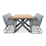 Lucan/Portofino grijs dining tuinset | 6 personen | teakhout + touw | 240cm