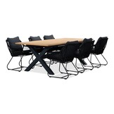 Lucan/Portofino zwart dining tuinset | 6 personen | teakhout + touw | 240cm