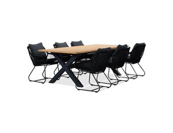Lucan/Portofino zwart dining tuinset | 6 personen | teakhout + touw | 240cm
