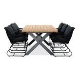 Lucan/Portofino zwart dining tuinset | 6 personen | teakhout + touw | 240cm